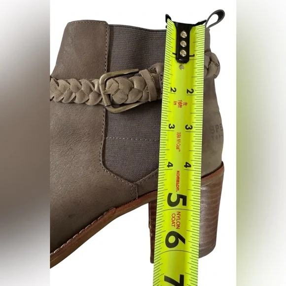 Sperry Leather Ankle Boots 8M Taupe Braided Strap Block Heel Chelsea Boho - Picture 15 of 16